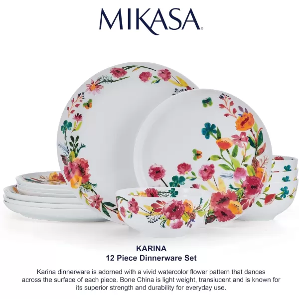 Mikasa Seaside Coastal Bone China Lightweight Chip Resistant 12 Piece Dinnerware Set, Service for 4