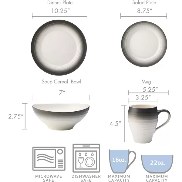 Mikasa Swirl 4-Piece Place Setting, Service For 1, Ombre Graphite