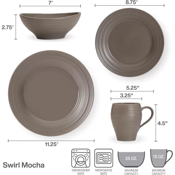 Mikasa Swirl 4 Piece Place Setting, Service for 1, Mocha