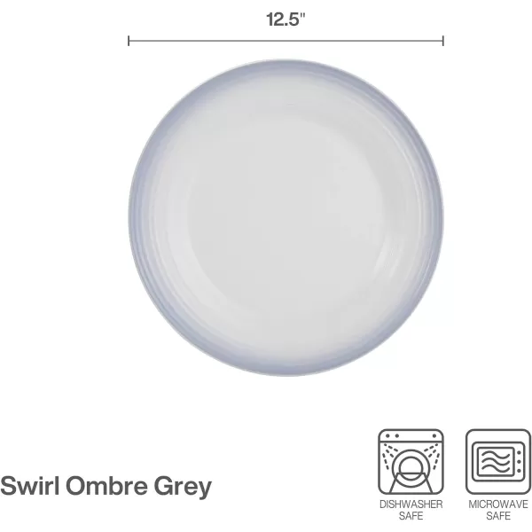 Mikasa Swirl Ombre White Round Platter, 12.5 Inch, Grey Banded