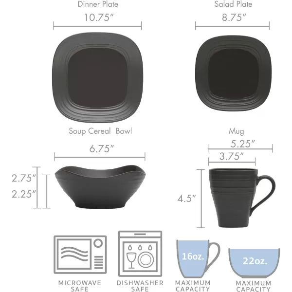 Mikasa Swirl Square Ombre Graphite 16 Piece Dinnerware Set, Service for 4