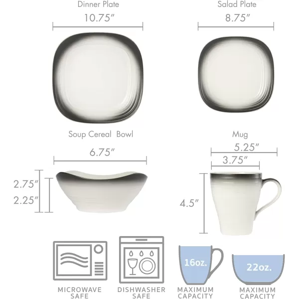 Mikasa Swirl Square Ombre Graphite 16 Piece Dinnerware Set, Service for 4