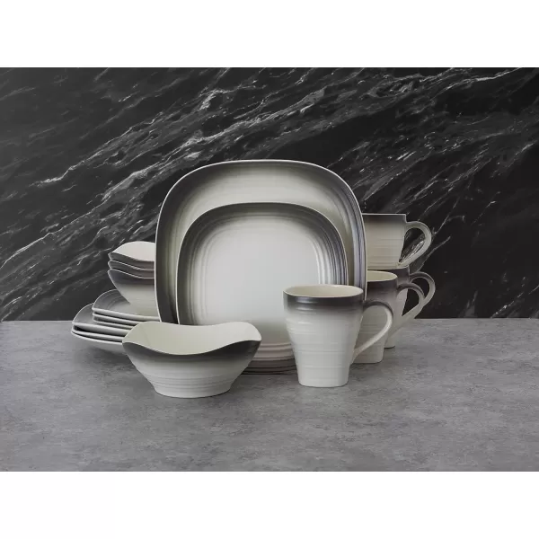 Mikasa Swirl Square Ombre Graphite 16 Piece Dinnerware Set, Service for 4