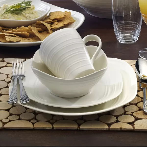 Mikasa Swirl Square Ombre Graphite 16 Piece Dinnerware Set, Service for 4