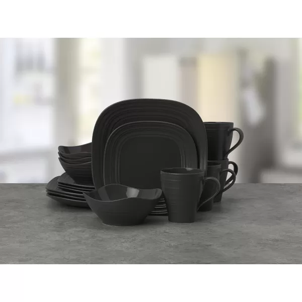 Mikasa Swirl Square Ombre Graphite 16 Piece Dinnerware Set, Service for 4