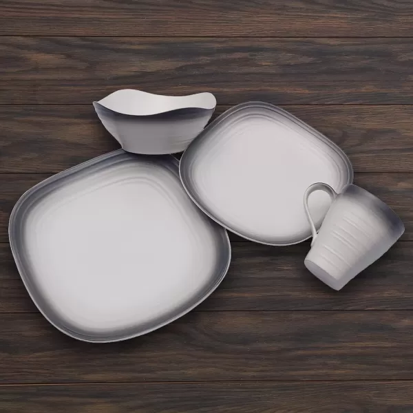 Mikasa Swirl Square Ombre Graphite 16 Piece Dinnerware Set, Service for 4
