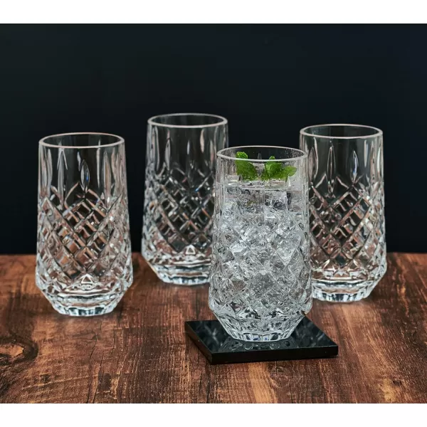 Mikasa Wesley Highball Tumbler Cups, Set Of 4, 12 Ounce, Clear