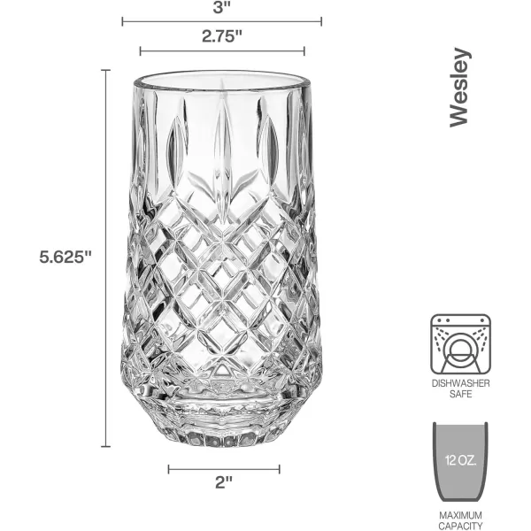 Mikasa Wesley Highball Tumbler Cups, Set Of 4, 12 Ounce, Clear