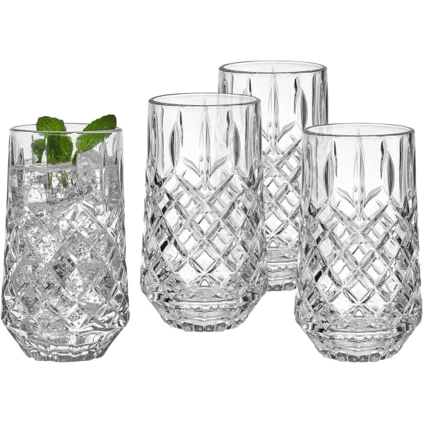 Mikasa Wesley Highball Tumbler Cups, Set Of 4, 12 Ounce, Clear