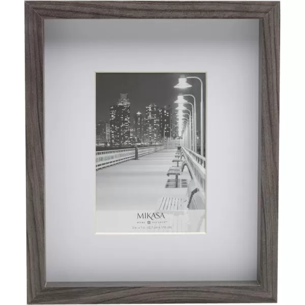 Mikasa 16x16 in. Gallery Frame 15x15 in. Photo without Mat, 5x7 in. Photo with Mat, 2 mm Beveled Mat, Vertical or Horizontal Display, Gray