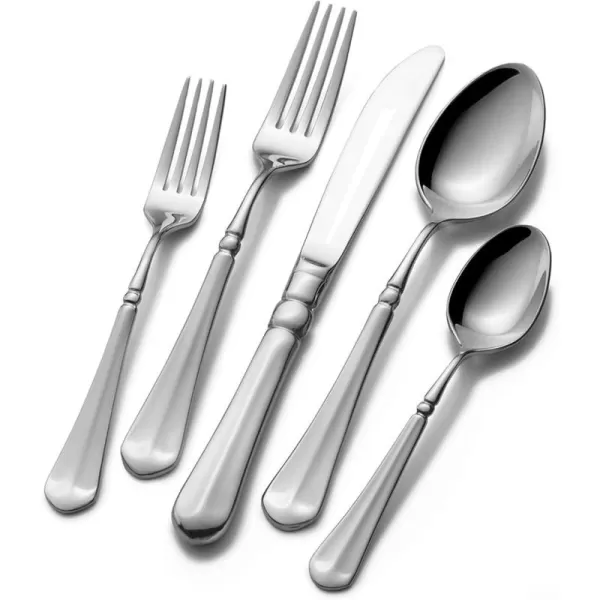 Mikasa 5081086 Regent Bead 65-Piece 18/10 Stainless Steel Flatware Set with Serving Utensil Set, Service for 12
