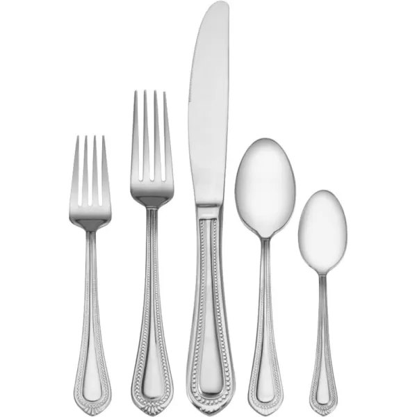 Mikasa 5081086 Regent Bead 65-Piece 18/10 Stainless Steel Flatware Set with Serving Utensil Set, Service for 12