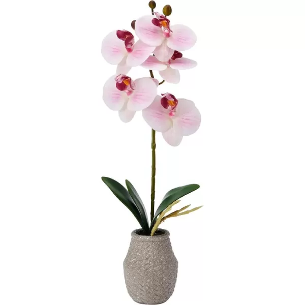 Mikasa Artificial Orchid in Pot, Real Touch Phalaenopsis Orchid, Embossed Weave Cement Pot, 16-Inch Single Branch, White/Pink