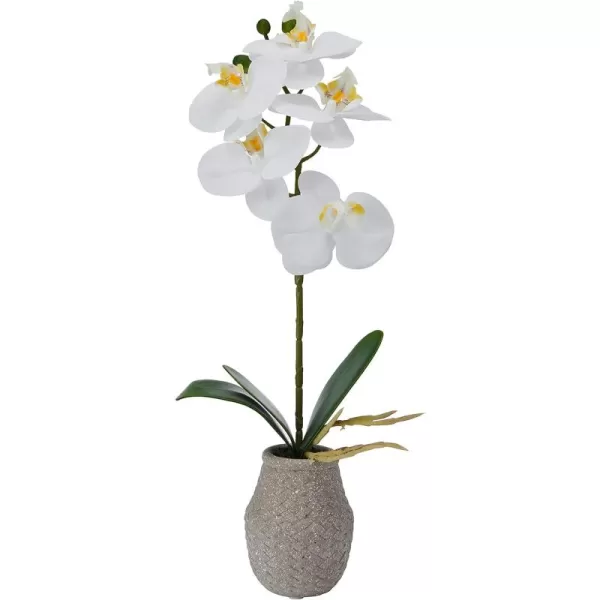 Mikasa Artificial Orchid in Pot, Real Touch Phalaenopsis Orchid, Embossed Weave Cement Pot, 16-Inch Single Branch, White/Pink