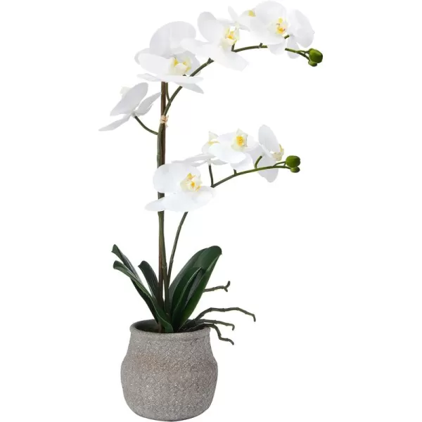 Mikasa Artificial Orchid in Pot, Real Touch Phalaenopsis Orchid, Embossed Weave Cement Pot, 16-Inch Single Branch, White/Pink