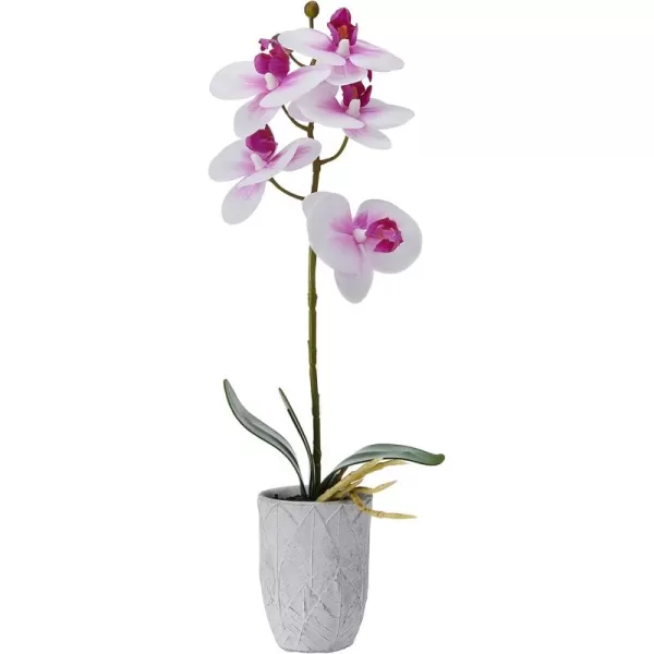 Mikasa Artificial Orchid in Pot, Real Touch Phalaenopsis Orchid, Embossed Weave Cement Pot, 22-Inch Double Branch, Watercolor Pink