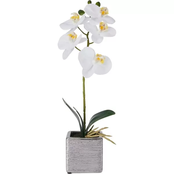 Mikasa Artificial Orchid in Pot, Real Touch Phalaenopsis Orchid, Silver Texture Ceramic Pot, 22-Inch Double Branch, White/Pink