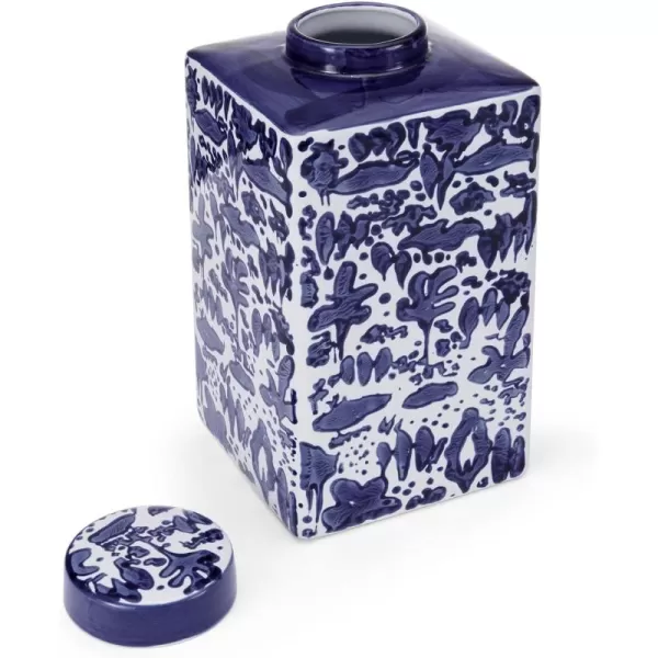 Mikasa Blue and White Landscape Round Ceramic Ginger Jar, Store Small Household Items or Display Faux Florals, 15 INCH