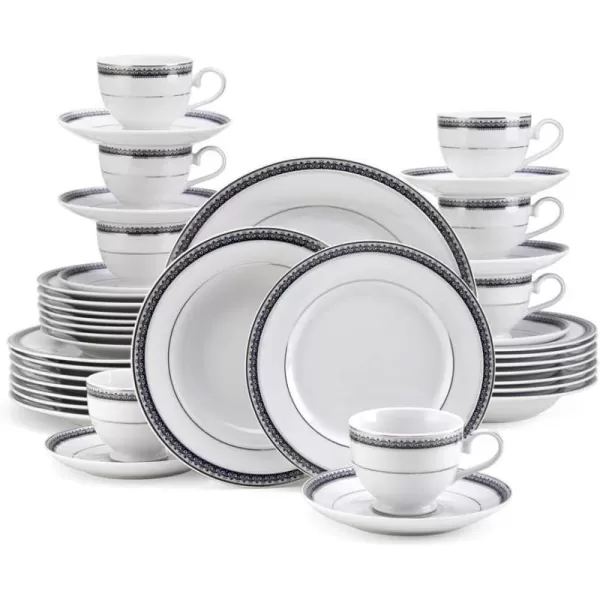 Mikasa Cameo Platinum 40-Piece Dinnerware Set, Dinner,Salad,Cereal, Fruit, Service for 8,White