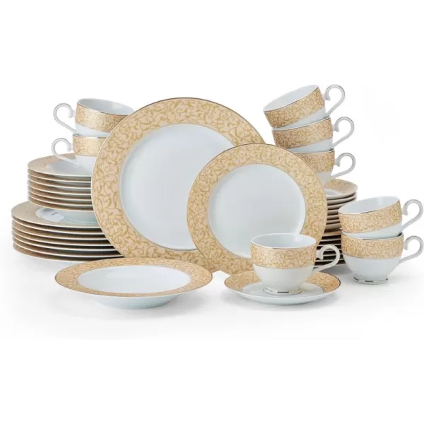 Mikasa Cameo Platinum 40-Piece Dinnerware Set, Dinner,Salad,Cereal, Fruit, Service for 8,White