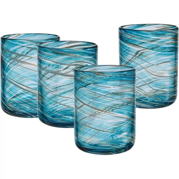 Mikasa Color Swirl Rocks Double Old Fashioned Glasses, Set of 4, Blue