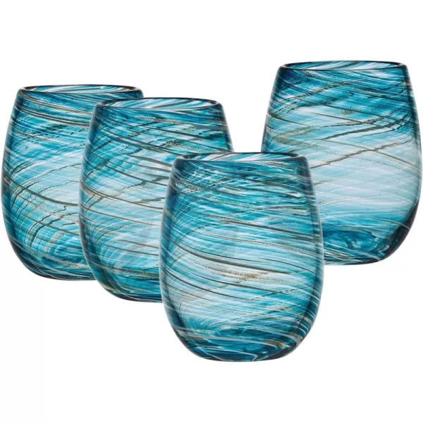 Mikasa Color Swirl Rocks Double Old Fashioned Glasses, Set of 4, Blue