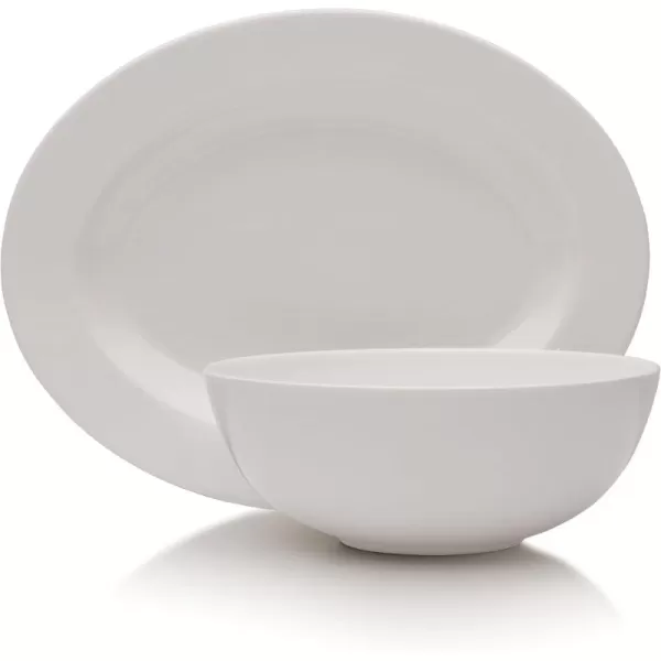 Mikasa Delray 14-Inch Oval Platter and 9-Inch Vegetable Bowl Set , White -
