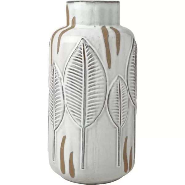 Mikasa Embossed Leaves White and Beige Ceramic Vase, 5.91x5.91x13.78 Inch
