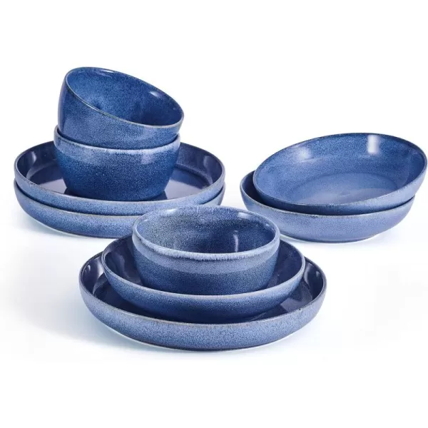Mikasa Huxley 9 Piece Dinnerware Bowl Set, Service for 3, Blue