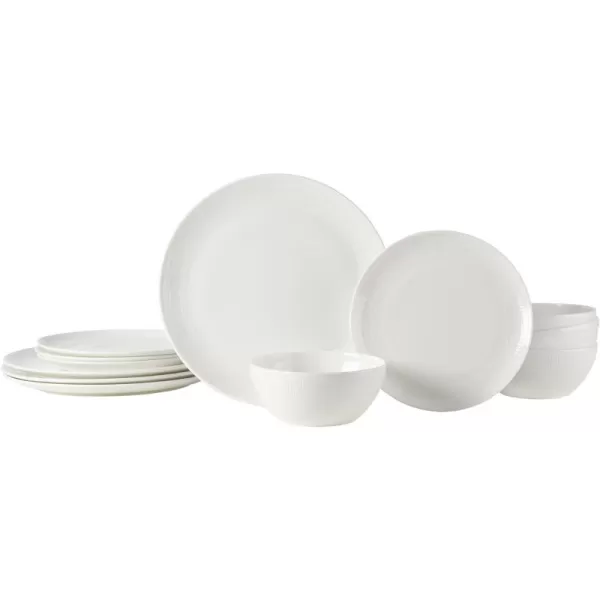Mikasa Kamryn Vegan Bone Chip Resistant 12 Piece Dinnerware Set, White, Service for 4