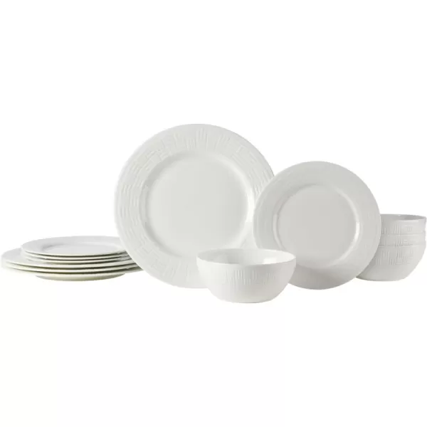Mikasa Kamryn Vegan Bone Chip Resistant 12 Piece Dinnerware Set, White, Service for 4