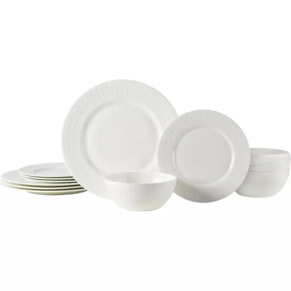 Mikasa Kamryn Vegan Bone Chip Resistant 12 Piece Dinnerware Set, White, Service for 4