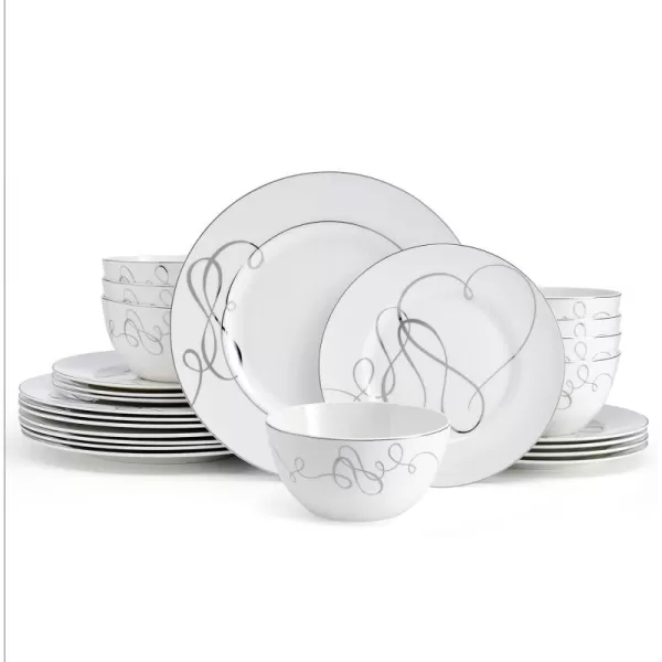Mikasa Love Story Platinum Banded Teacup and Saucer Set, Set of 4, 9.6-Ounce, White