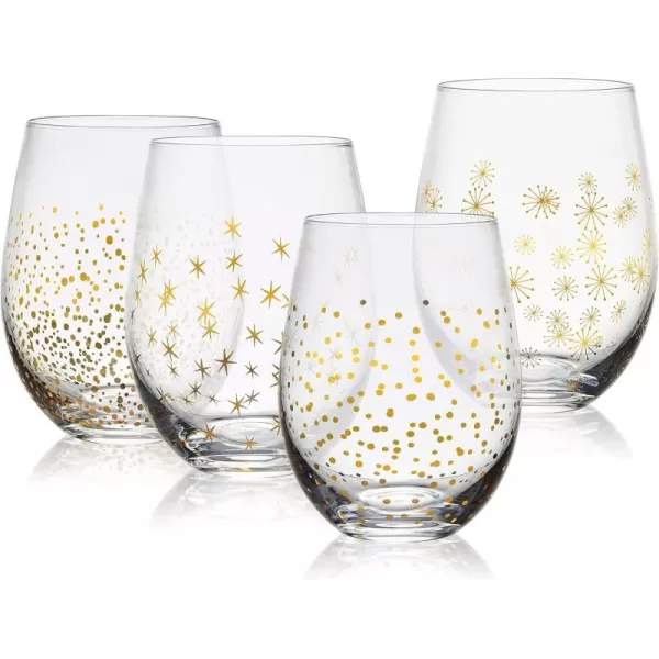 Mikasa Party Stemless Wine, Set of 4, 18 ounce, Gold/Silver