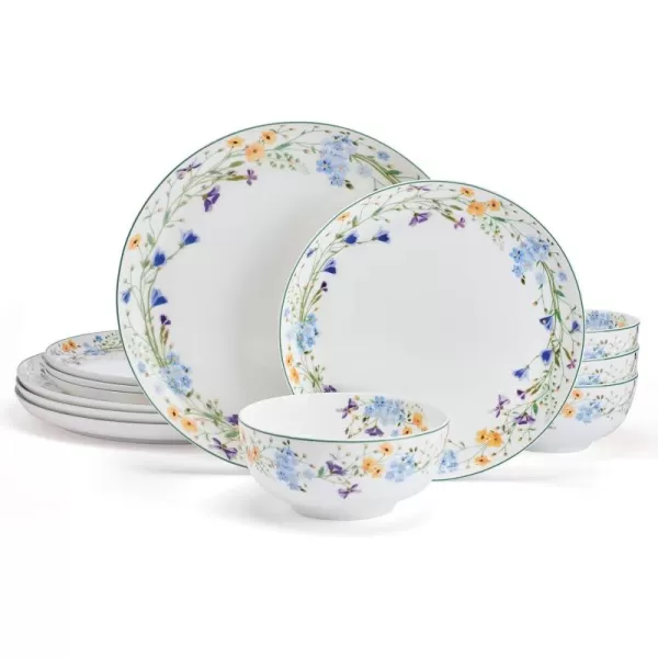 Mikasa Seaside Coastal Bone China Lightweight Chip Resistant 12 Piece Dinnerware Set, Service for 4