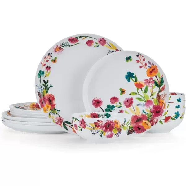 Mikasa Seaside Coastal Bone China Lightweight Chip Resistant 12 Piece Dinnerware Set, Service for 4