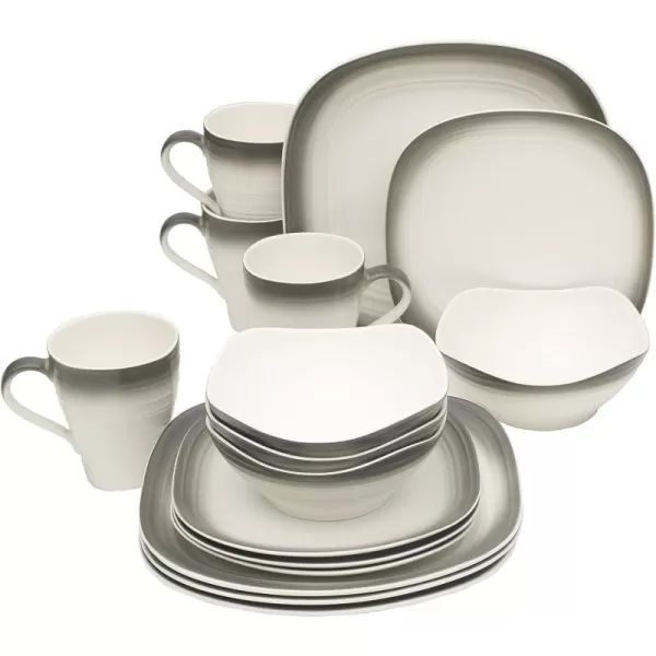 Mikasa Swirl Square Ombre Graphite 16 Piece Dinnerware Set, Service for 4