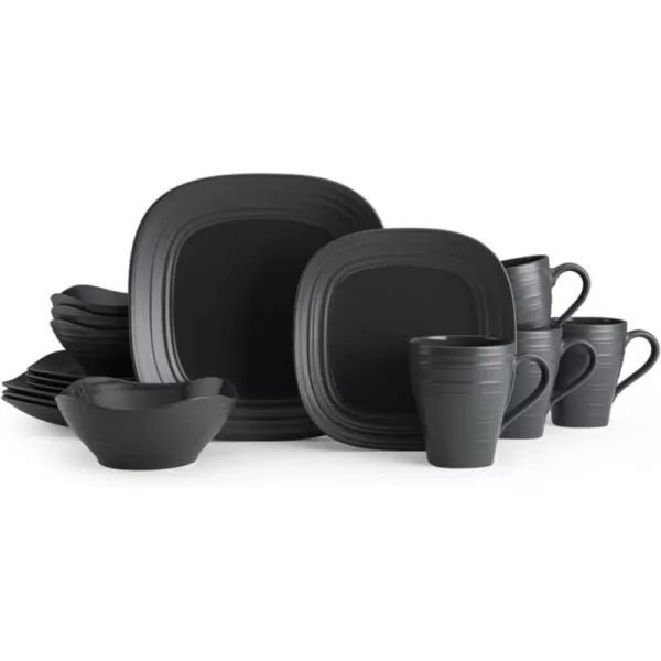 Mikasa Swirl Square Ombre Graphite 16 Piece Dinnerware Set, Service for 4