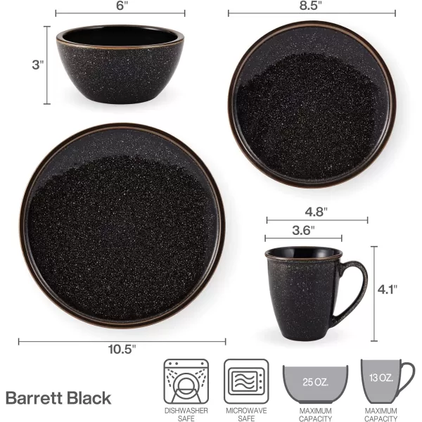 Mikasa Barrett 16 Piece Dinnerware Set, Service For 4, Black