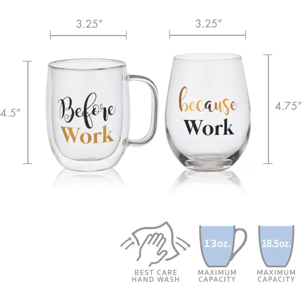 Mikasa Rise Unwind Double Wall Mug and Stemless Wine Glass, Set of 2, Clear