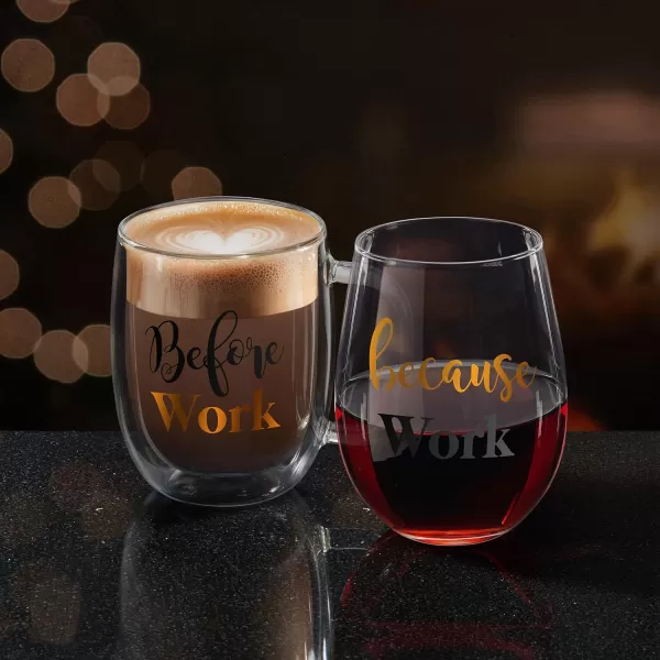 Mikasa Rise Unwind Double Wall Mug and Stemless Wine Glass, Set of 2, Clear