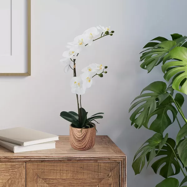 Mikasa Artificial Orchid in Pot, Real Touch Phalaenopsis Orchid, Faux Wood Cement Pot, 16-Inch Single Branch, Rosewood