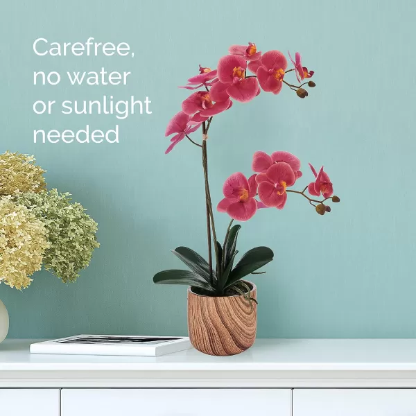 Mikasa Artificial Orchid in Pot, Real Touch Phalaenopsis Orchid, Faux Wood Cement Pot, 16-Inch Single Branch, Rosewood