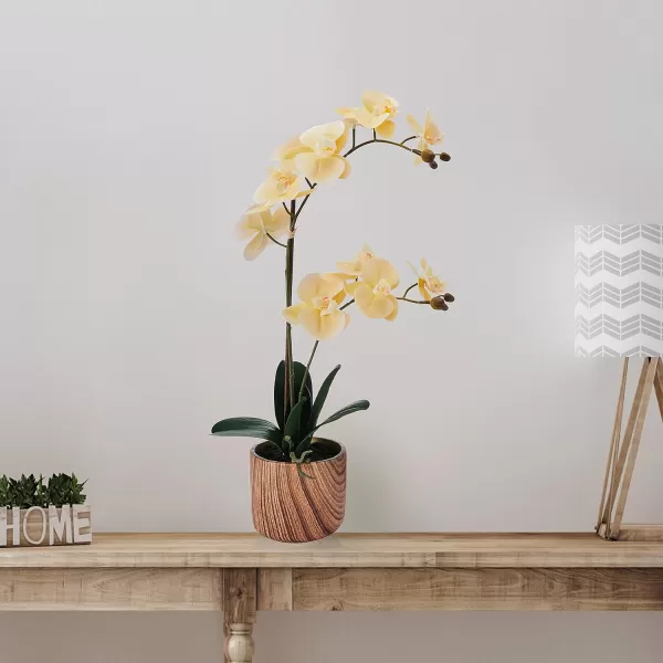 Mikasa Artificial Orchid in Pot, Real Touch Phalaenopsis Orchid, Faux Wood Cement Pot, 16-Inch Single Branch, Rosewood