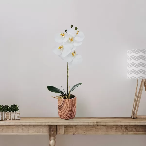 Mikasa Artificial Orchid in Pot, Real Touch Phalaenopsis Orchid, Faux Wood Cement Pot, 16-Inch Single Branch, Rosewood