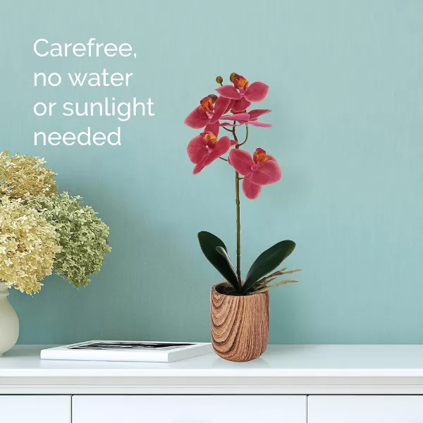 Mikasa Artificial Orchid in Pot, Real Touch Phalaenopsis Orchid, Faux Wood Cement Pot, 16-Inch Single Branch, Rosewood
