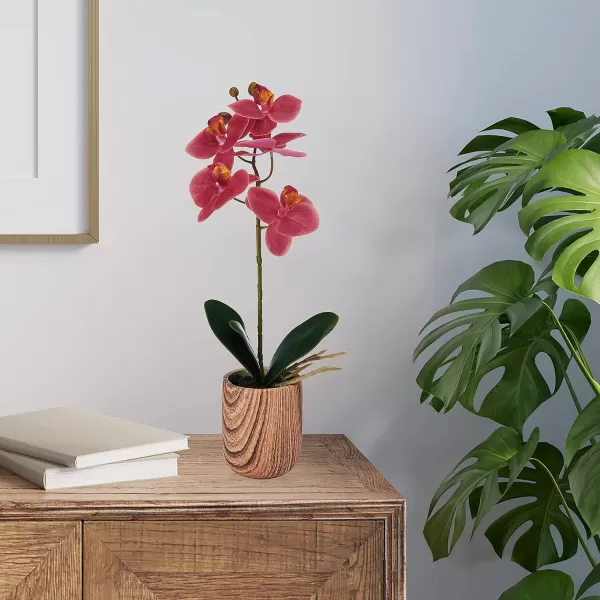 Mikasa Artificial Orchid in Pot, Real Touch Phalaenopsis Orchid, Faux Wood Cement Pot, 16-Inch Single Branch, Rosewood
