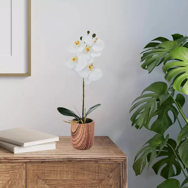 Mikasa Artificial Orchid in Pot, Real Touch Phalaenopsis Orchid, Faux Wood Cement Pot, 16-Inch Single Branch, Rosewood