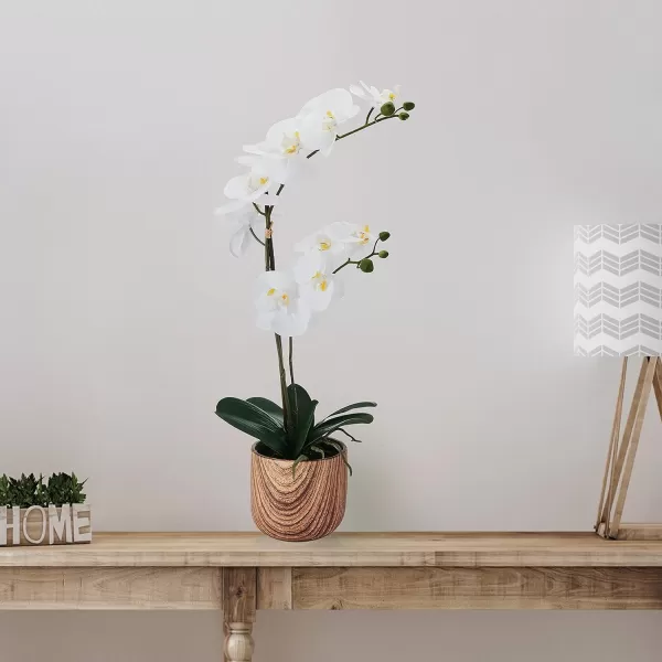 Mikasa Artificial Orchid in Pot, Real Touch Phalaenopsis Orchid, Faux Wood Cement Pot, 16-Inch Single Branch, Rosewood