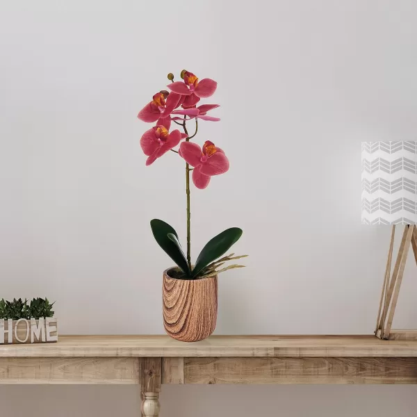Mikasa Artificial Orchid in Pot, Real Touch Phalaenopsis Orchid, Faux Wood Cement Pot, 16-Inch Single Branch, Rosewood
